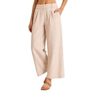 Abercrombie & Fitch Linen Cotton Striped Wide Leg Pants Womens S Lagen Look